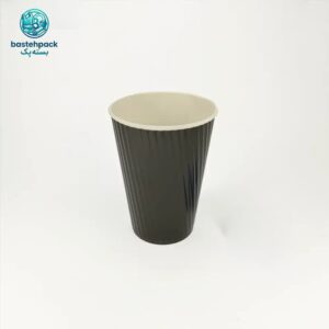 لیوان کاغذی دوجداره یکبار مصرف مدل کرکره‌ای مشکی سایز 360 سی‌سی بسته 50 عددی