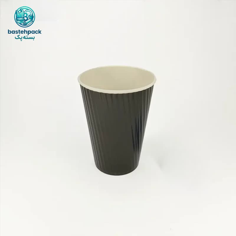 لیوان کاغذی دوجداره یکبار مصرف مدل کرکره‌ای مشکی سایز 360 سی‌سی بسته 50 عددی