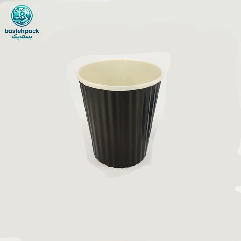 لیوان کاغذی دوجداره یکبار مصرف مدل کرکره‌ای مشکی سایز 220 سی‌سی بسته 50 عددی